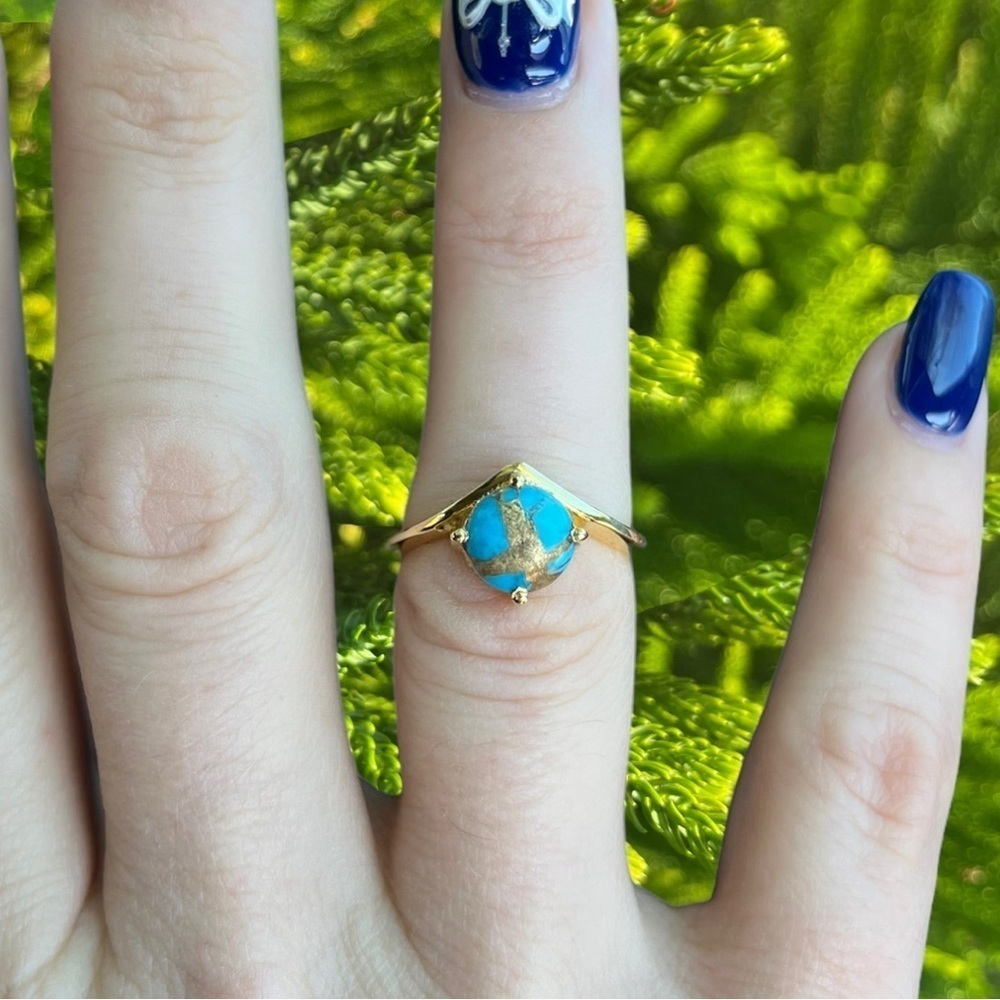 Turquoise Copper Style Gold Ring